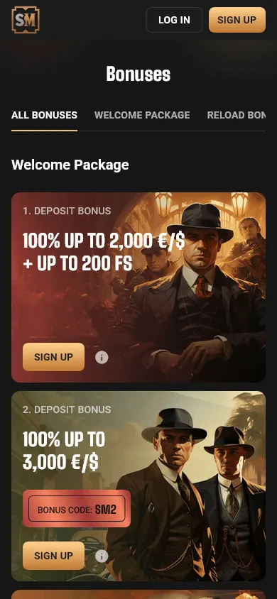 Slot Mafia Casino mobile promotions area